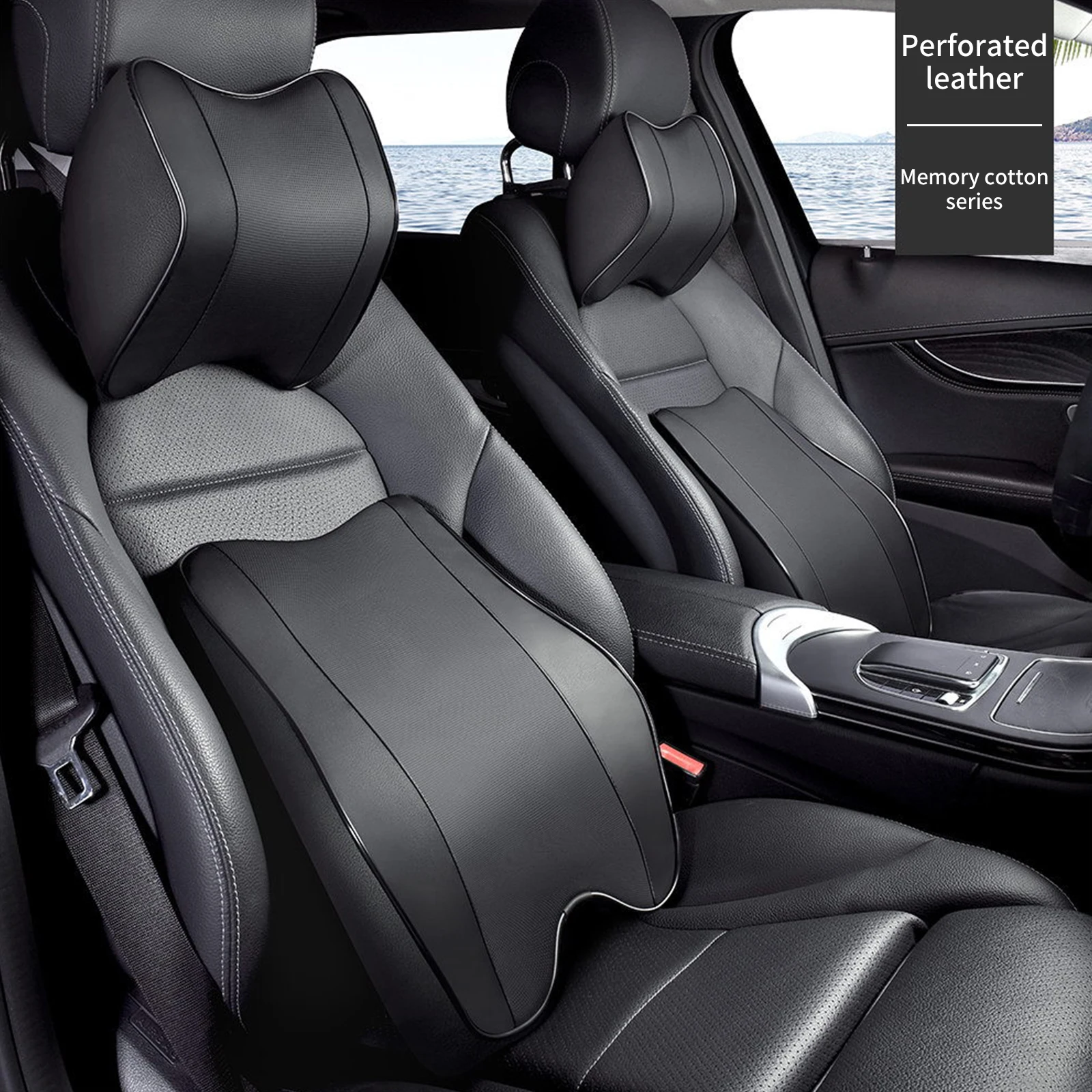 Ensemble Coussin Mémoire De Forme Pour Voiture | Oreiller Cou Et Lombaire | Appuie-tête Confort Anti-douleur