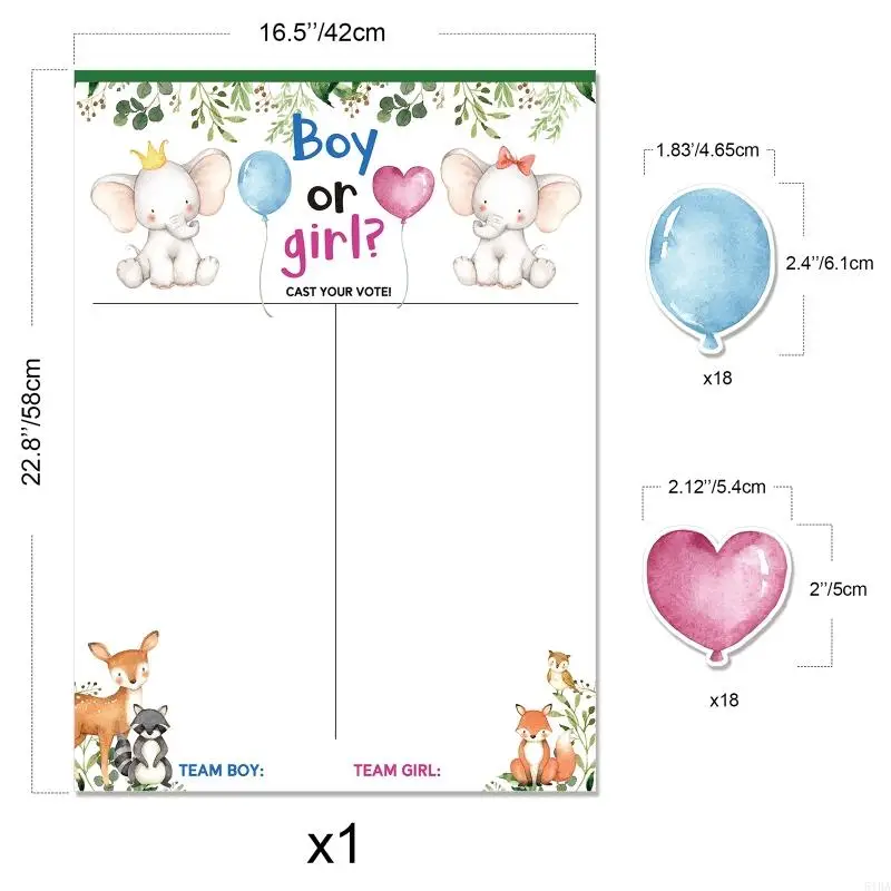 51BA Baby Shower Party Sticker Gender Secret Game Poster Set Boys Girls Playing Activity Birthday Festival Party Playing Prop