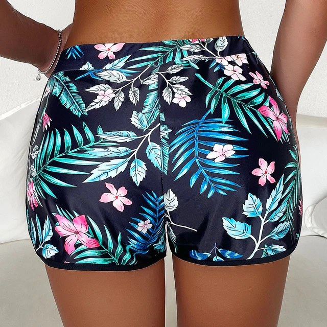Floral Pinted Women Beach Shorts Buttons Running High Waist Lace Up Swim  Bikini Bottom Biker Shorts Swimwear Beach Tankini P1 - Shorts - AliExpress