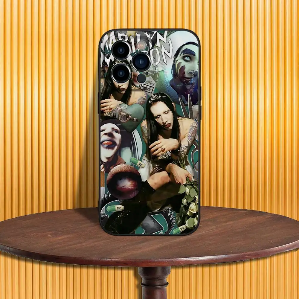 Gothic Black Full-Coverage Soft Phone Case with Marilyn Manson Design