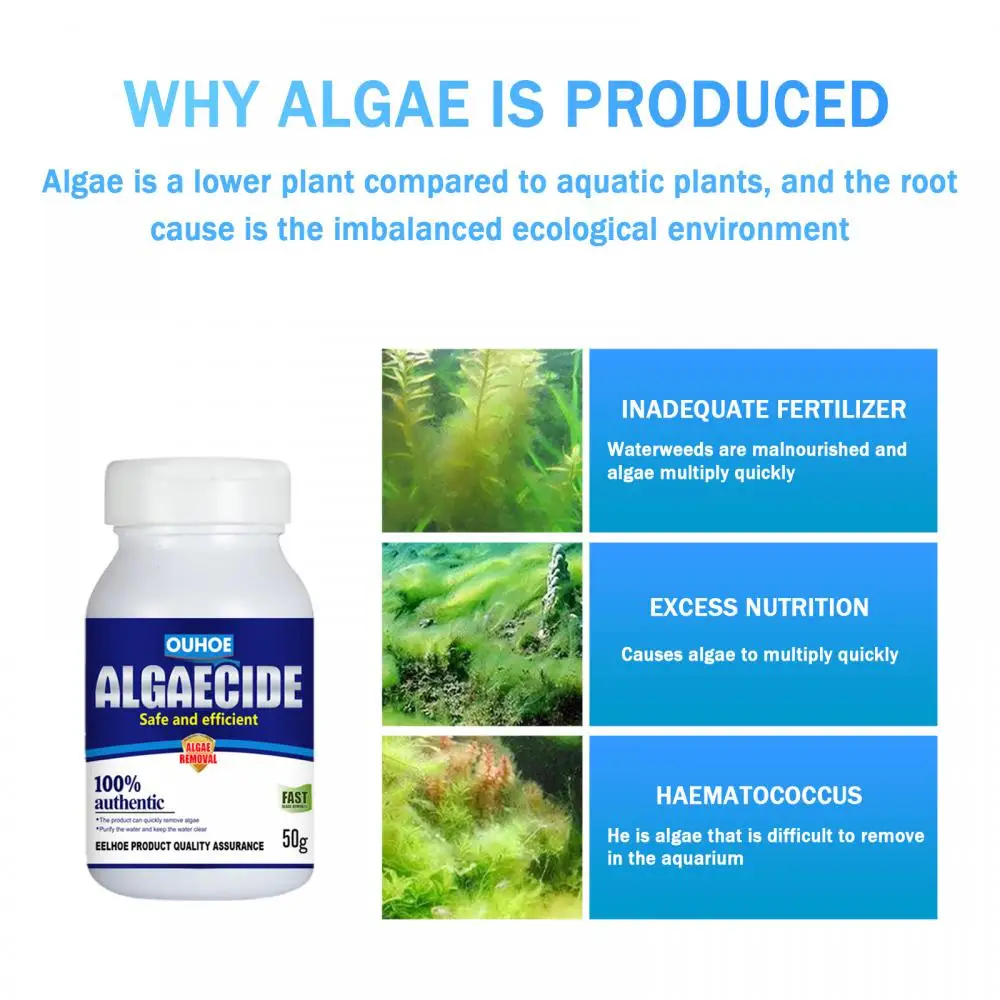 Algaecide 50g Reduce Control Algae Moss Water Purification Safe Efficient For Aquarium Pond fish tank water purifier