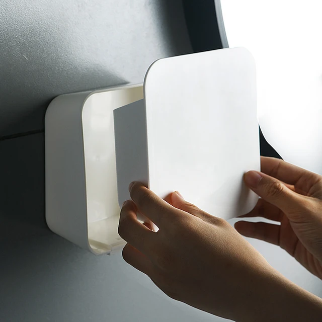 Fürdőszoba Falra Szerelt Lyukasztás Nélküli Pamut-Tamót Tartó Wc-Papír Tároló Állvány Kozmetikai Pamut Doboz Fedőlapokkal - Image 4