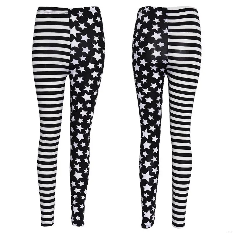 11UE Women Stripe+Stars Tights Leggings Elastic Waist Stretch Pencil Pants Jeggings
