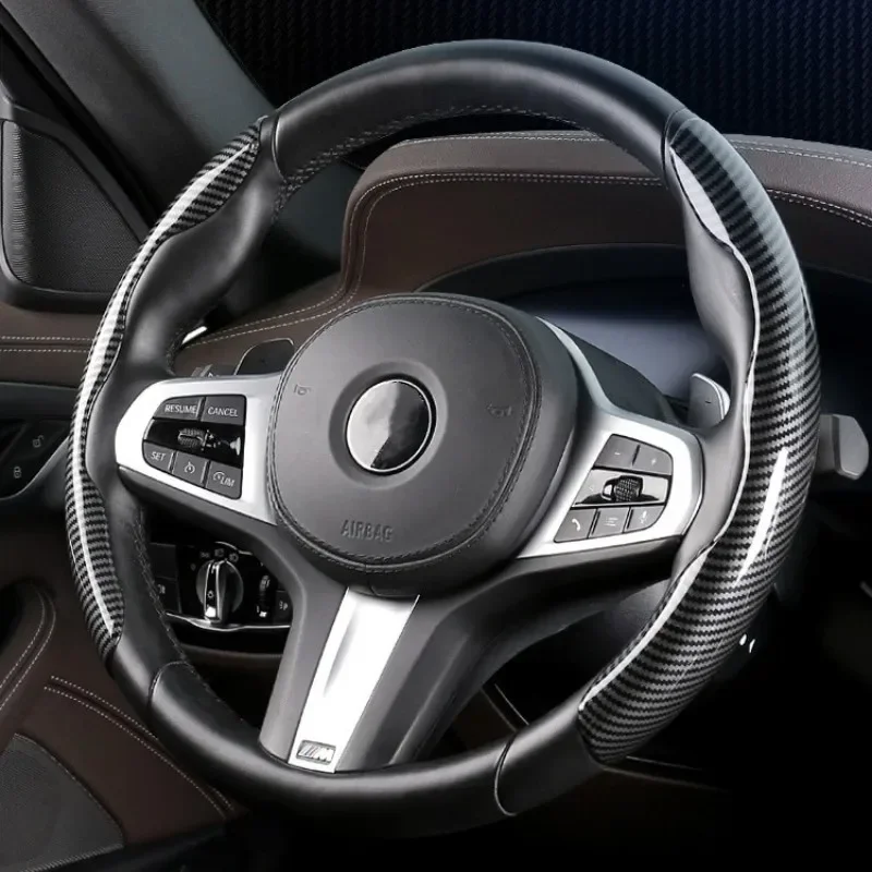 스티어링휠 커버 탄소 섬유 자동차 스티어링 커버, 핸들 부스터 커버, 미끄럼 방지 액세서리 8 1Pair 범용 미끄럼 방지 자동차 핸들 커버 탄소 섬유 가죽 PVC 조력 커버 자동차 내장 부품
