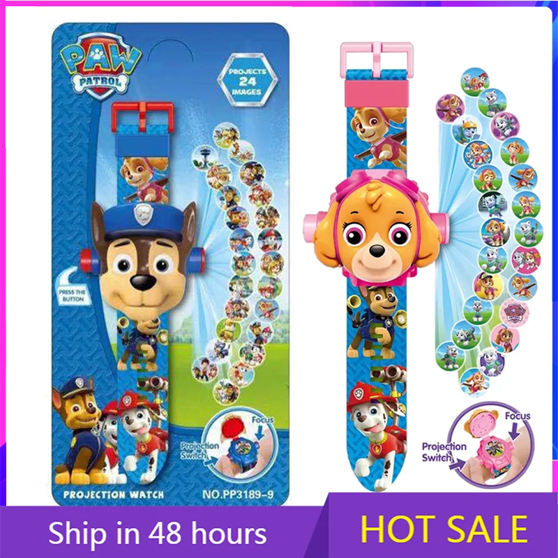 Paw Patrol Projection Watch Cartoon Model Big Head Puppy Flip Electronic Chase Marshall Macerie Skye Dog Watch Toy For Kids Gift