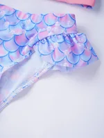 Girls Summer Printed Swimsuits Children Toddler Long Sleeve Tops Briefs Bikinis Set Bathing Suits Beachwear Swimwear 4-16 Years 6
