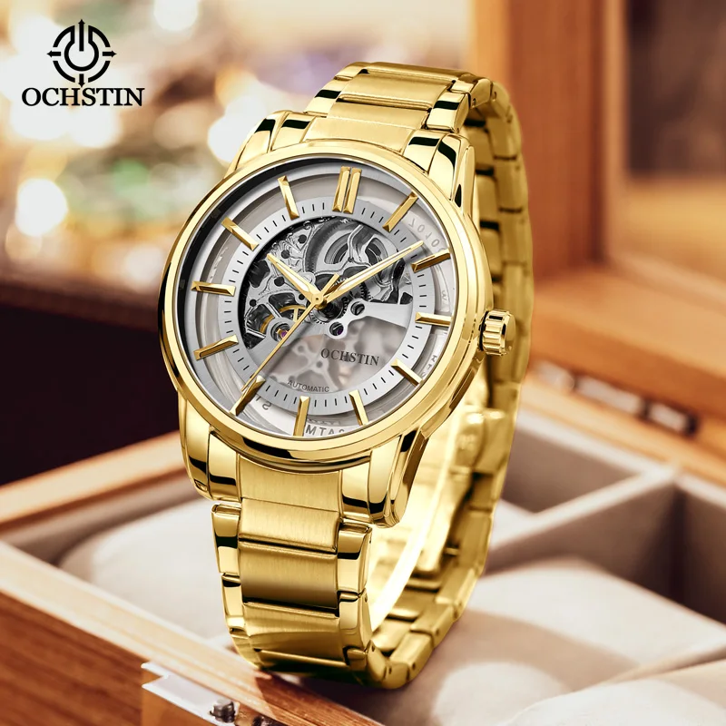 OCHSTIN Master Series New 2024 Personalized Simple Skeleton Mechanical Movement Waterproof Watch Men's Mechanical Watches