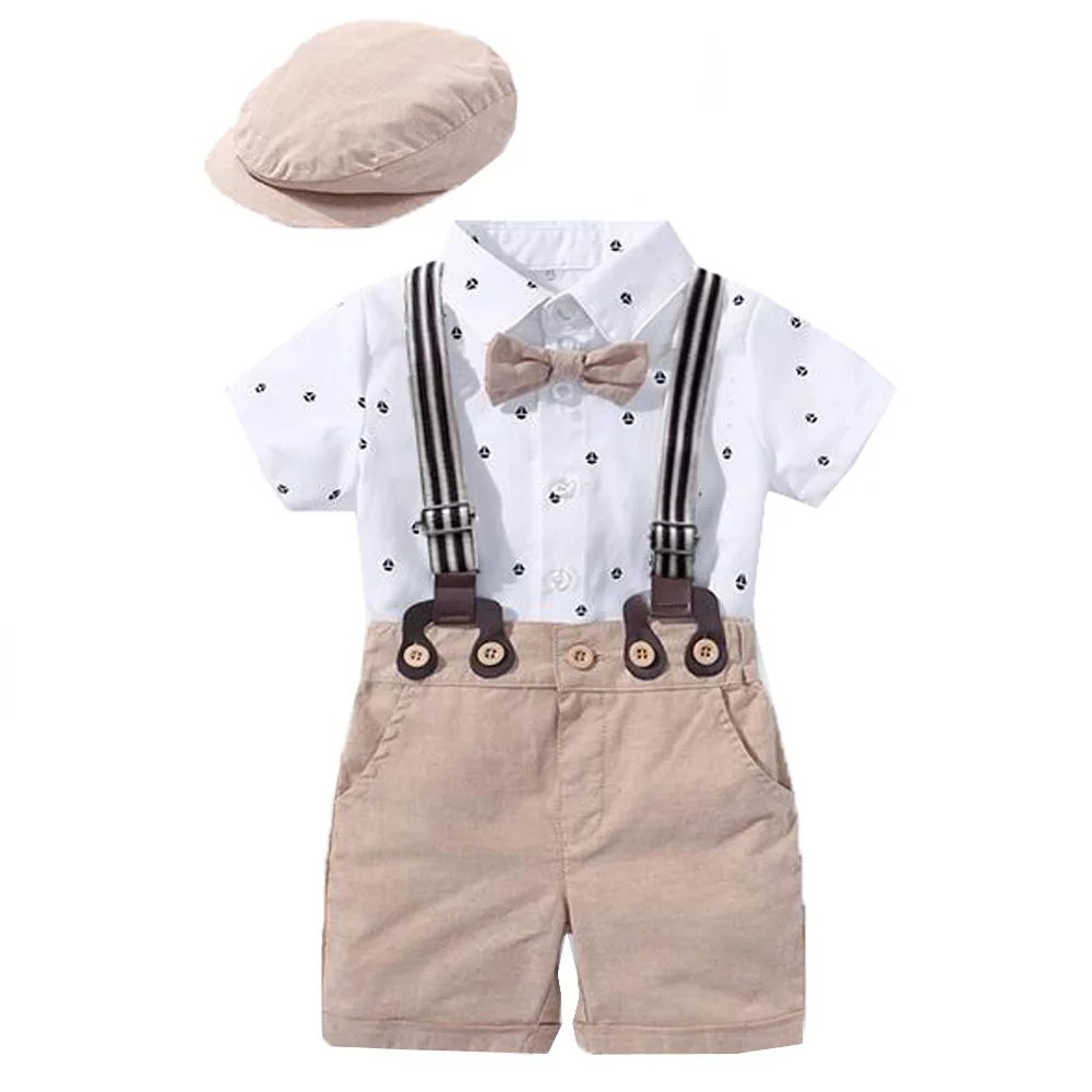 

Newborn Baby Clothing Set for Boys Summer Autumn Suit Hat+Striped Romper+Blue Overall Suit Casual Children Boy Clothes Outfit