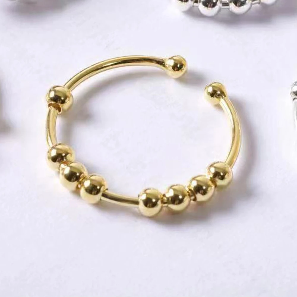 KASANIER S925 Sterling Silver U Shape Fidget Rotate Freely Beads Spiral Rings For Women Men Anxiety Antistress Spiral Beads Gift 5