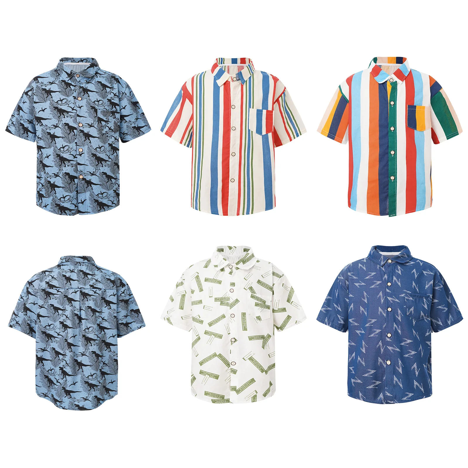 

2023 Summer Kids Boys Hawaiian Shirt Tops Cotton Short Sleeve Turn-Down Collar Print Shirts Children Beach Travel Casual Clothes