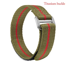 Premium Blue Nylon Strap with Titanium Buckle - Breathable Watch Band - 22mm (Green - red - Titanium)