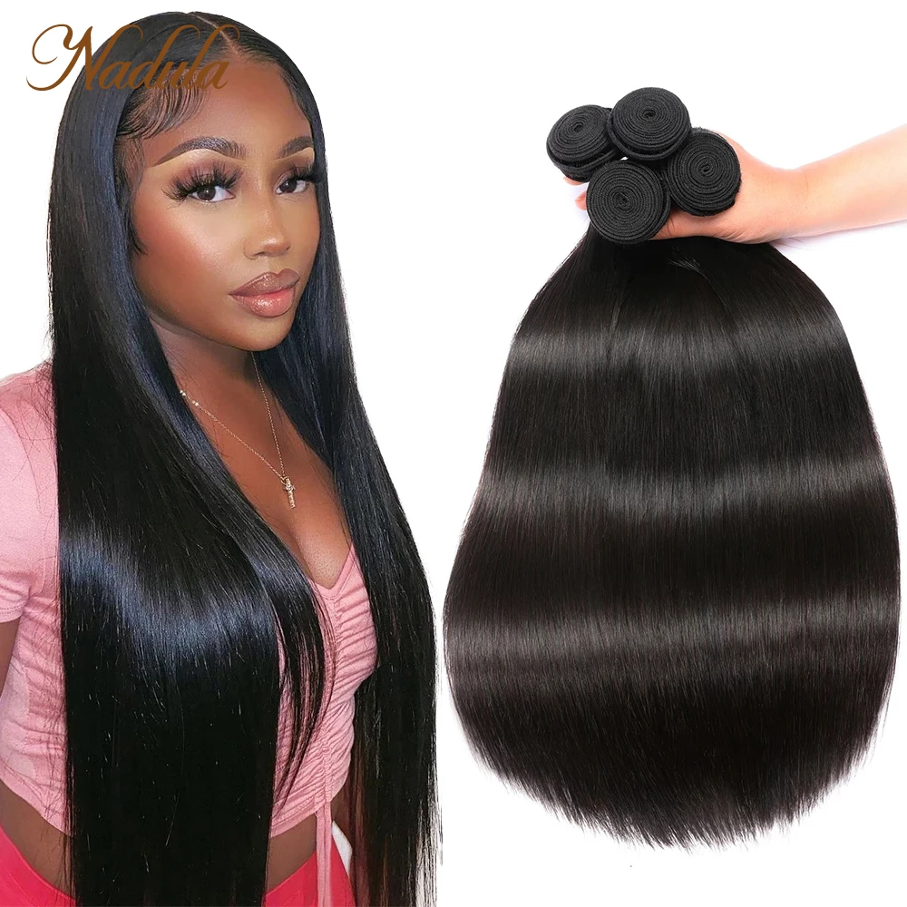 Nadula Hair 4pcs/Lot Peruvian Straight Hair Bundles 100% Human Hair Weaves Natural Color Remy Hair Extensions 8-30inch