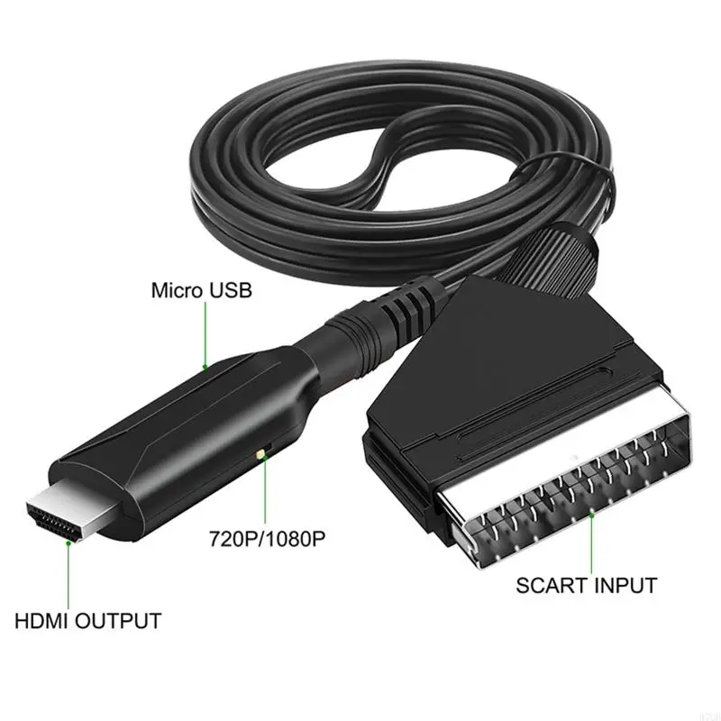 97QB 1080P SCART to HDMI-compatibleConversion Adapter, SCART input to HDMI-compatible output Video Audio Converter Cable