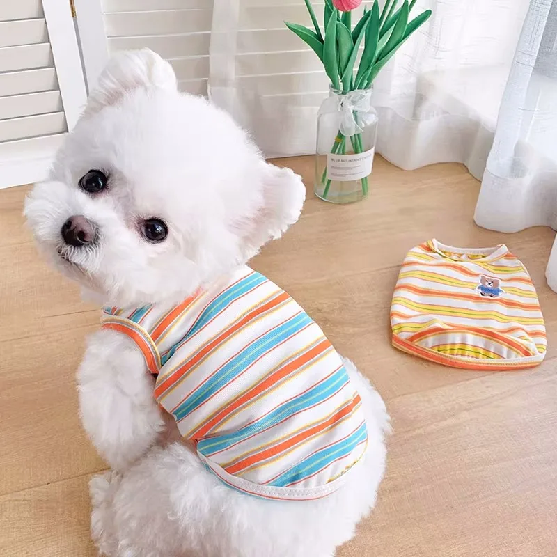 BearEmbroideryPetVestStripedPetDogClothesTshirtClothing