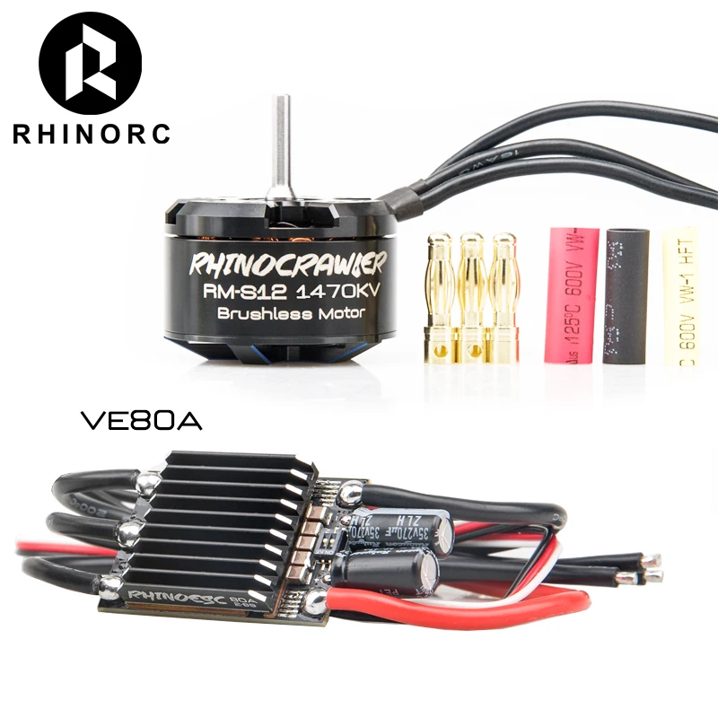 RHINOESC 40A-S12 80A-S20 AM32 RC Car Upgrade Parts RC Crawler ESC Brushless Motor Porwer Systm For 1/10 TRX4 SCX10 MOA Shafty Truck