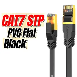 AMPCOM High-Speed CAT7 Flat Ethernet Network Cable - 1 m (Black PVC)