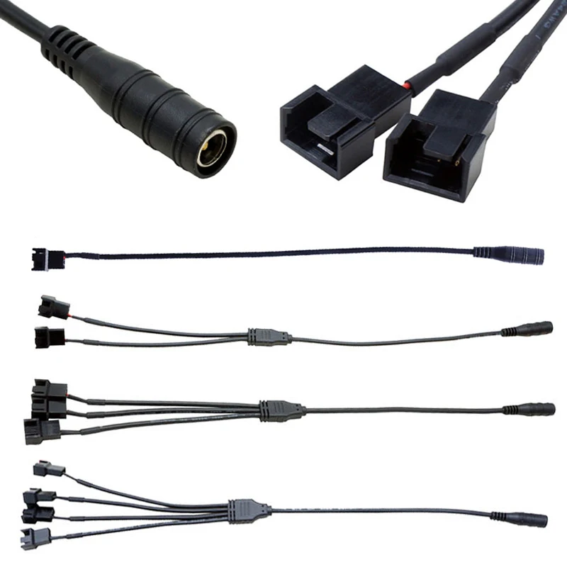 Neues DC 5,5*2,1 mm Buchse auf 4-poliges Pwm-Lüfteradapterkabel 1 auf 4/3/2/1 Wege Computer PC Lüfter Netzteil Anschlusskabel 12 V Schwarz