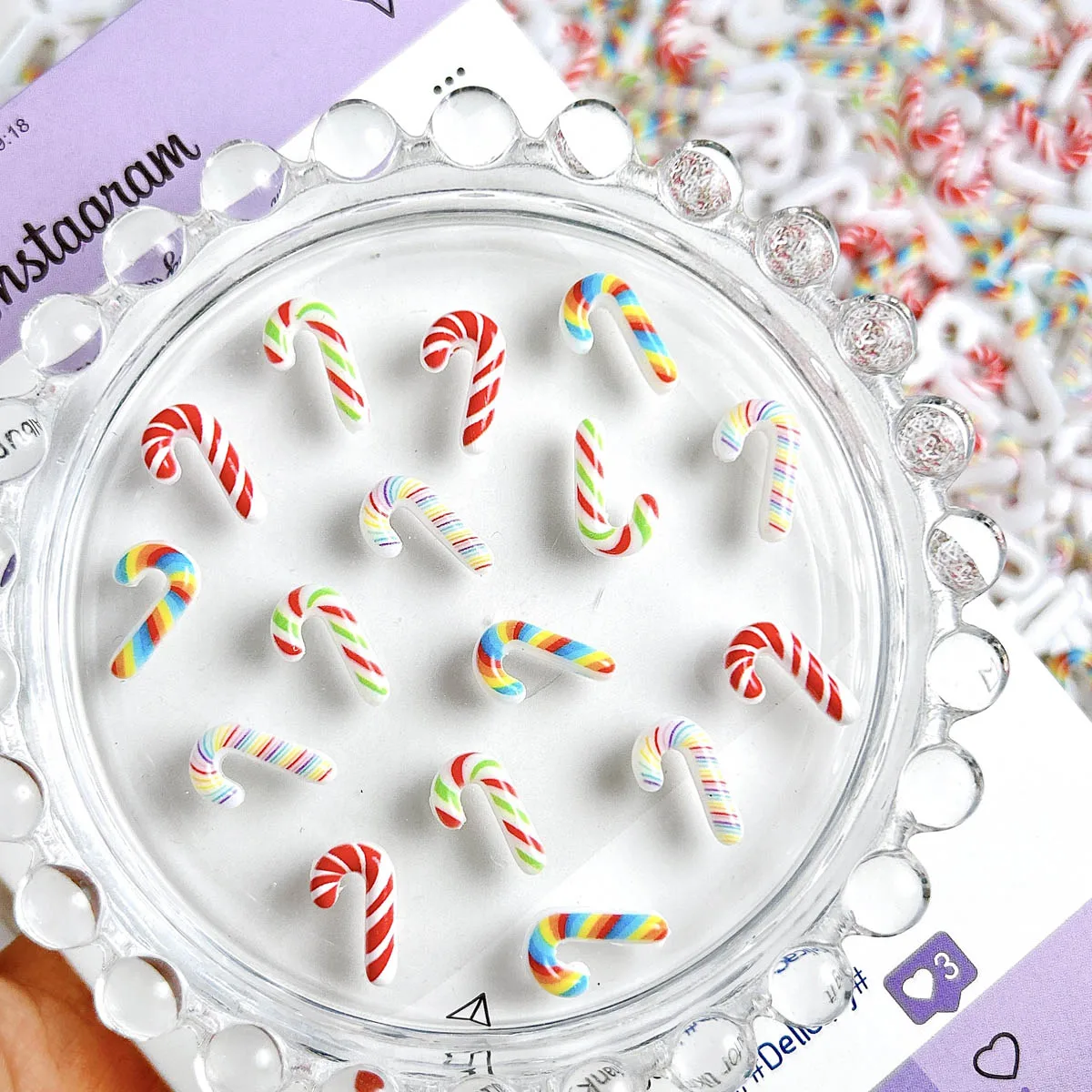 20PCS Leuchtende Kreative Simulierte Zuckerstange Harz Nagel Charms Roman Farbige Cane Nail art Dekorationen DIY Weihnachten Serie Nagel – Detail 6