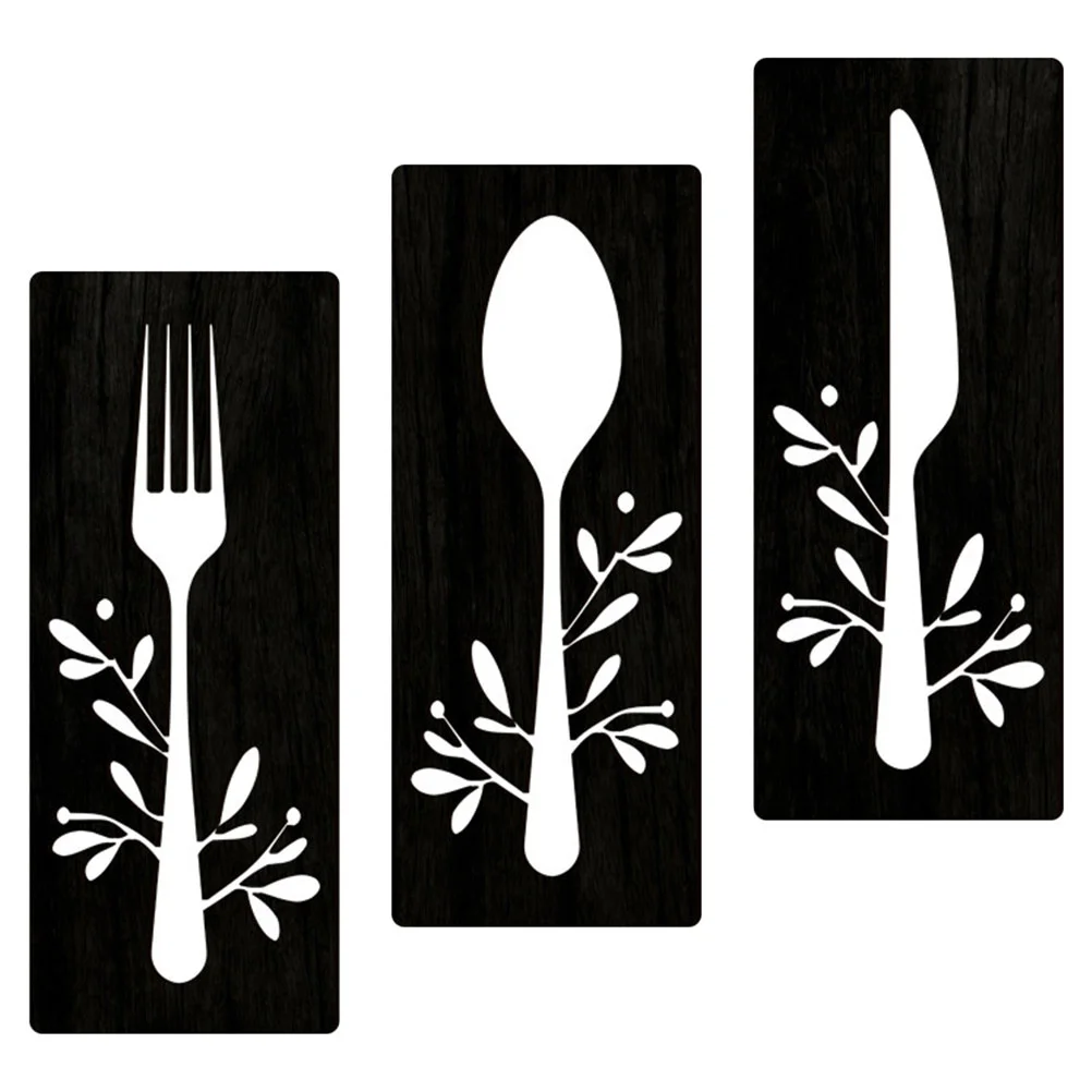 

Wooden Fork Spoon Knife Sign Mirror Sticker Dining Room Wall Decor The Art Kitchen Restaurant Basswood