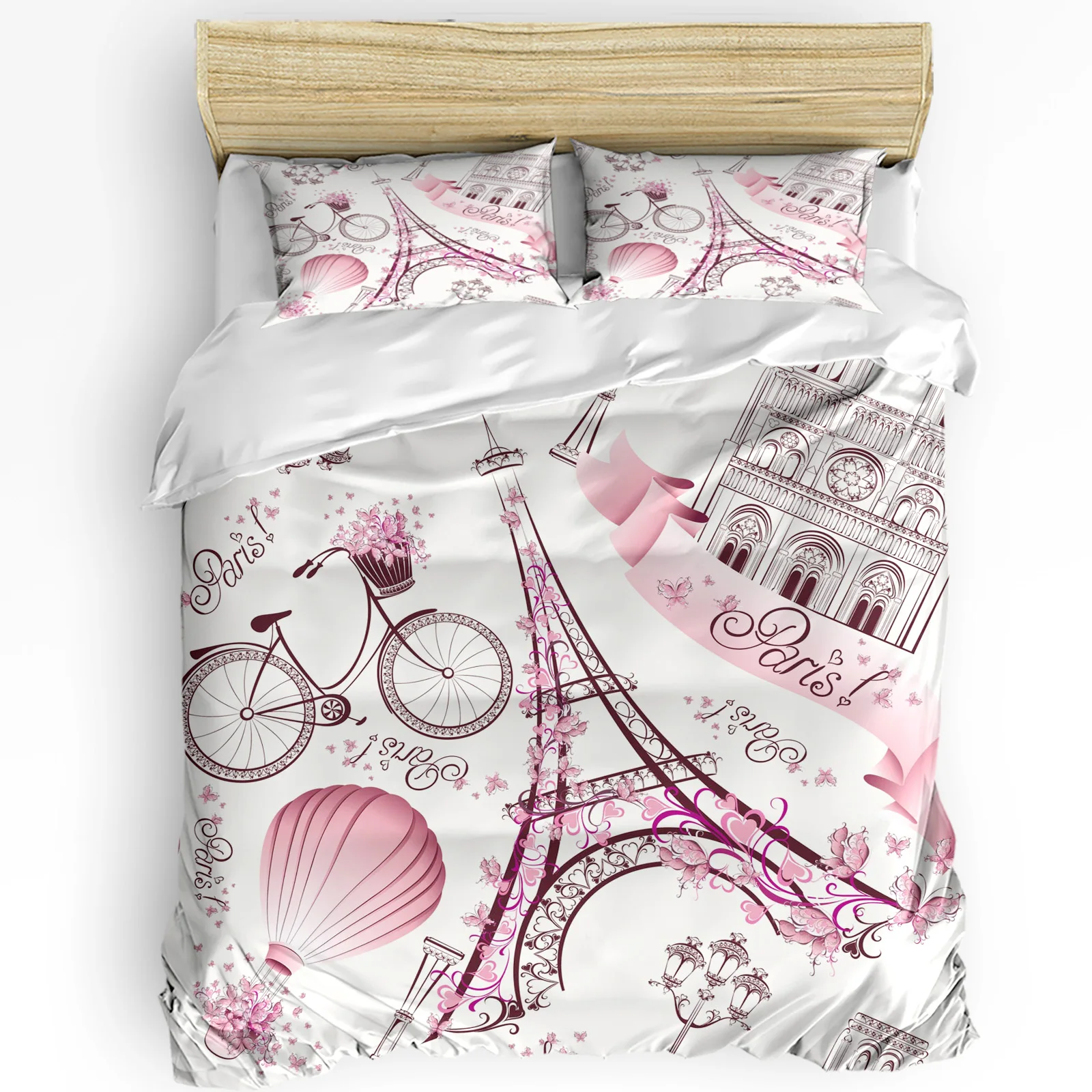 

Paris Eiffel Tower Bicycle Flowers Bedding Set 3pcs Duvet Cover Pillowcase Kids Adult Quilt Cover Double Bed Set Home Textile