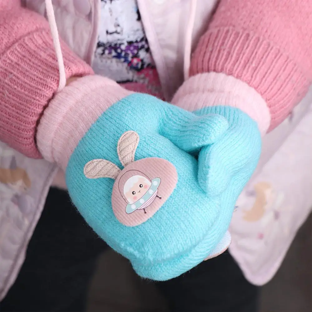 Full Finger Gloves Outdoor Children Thickened Infant Baby Girls Cartoon Gloves Baby Mittens Warm Mittens Knitted Gloves