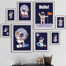 

Custom Children's Room Astronaut Planet Space Canvas Poster Silk Fabric Modern Style Prints Party House Decor Room#211217-12