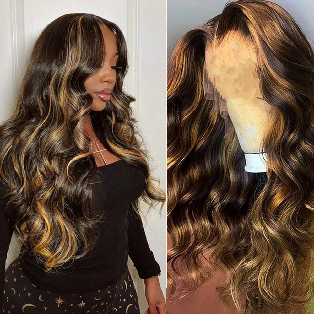

Synthetic Highlight Lace Wigs Omber Blonde Body Wave 13X4X1 Middle T Part Ginger Lace Wigs Heat Resistant Fiber for Black Woman