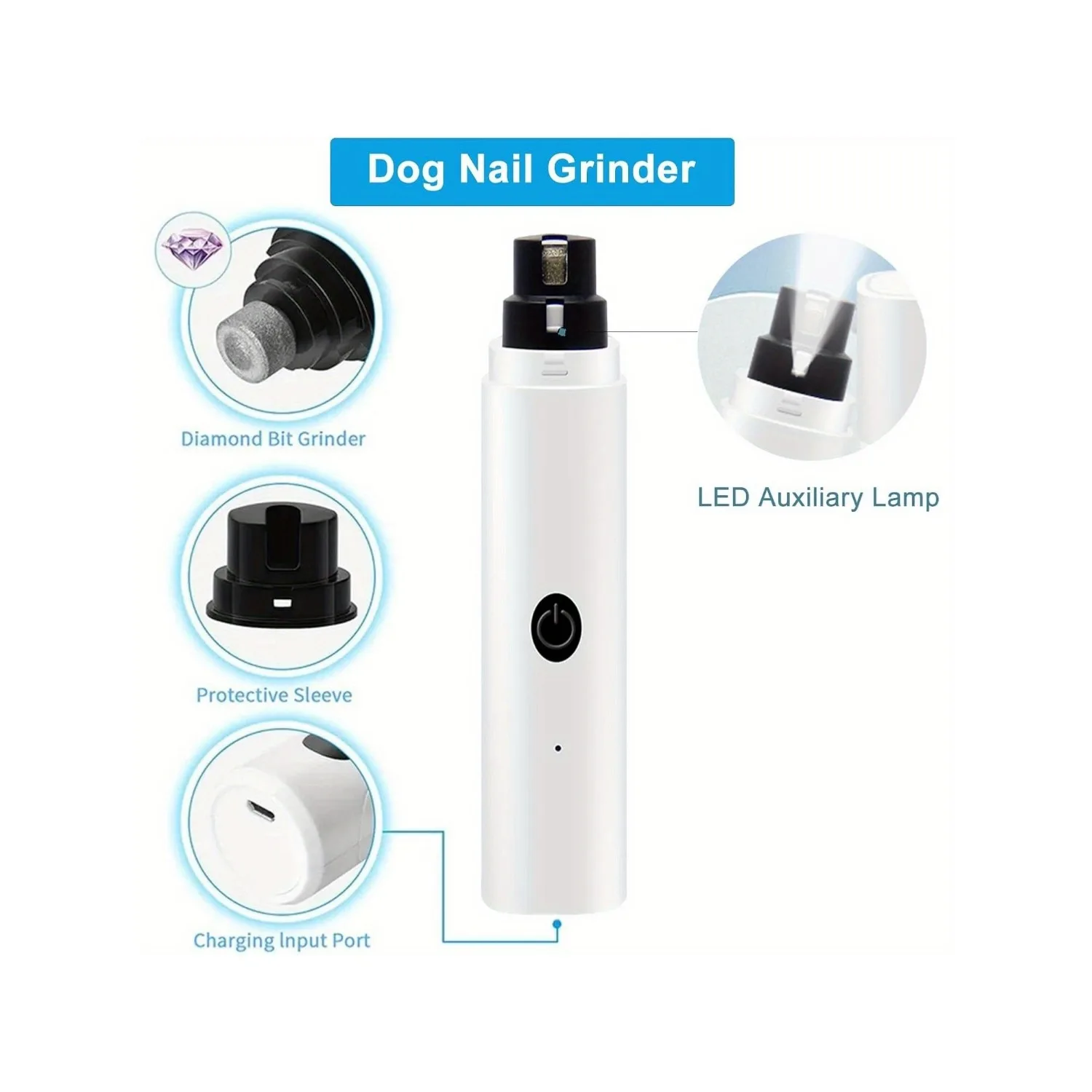 Dog Nail Grinder-Dog Nail Grinder with 3 Grinding Ports-Silent Rechargeable Electric Trimmer for Small to Large Dogs
