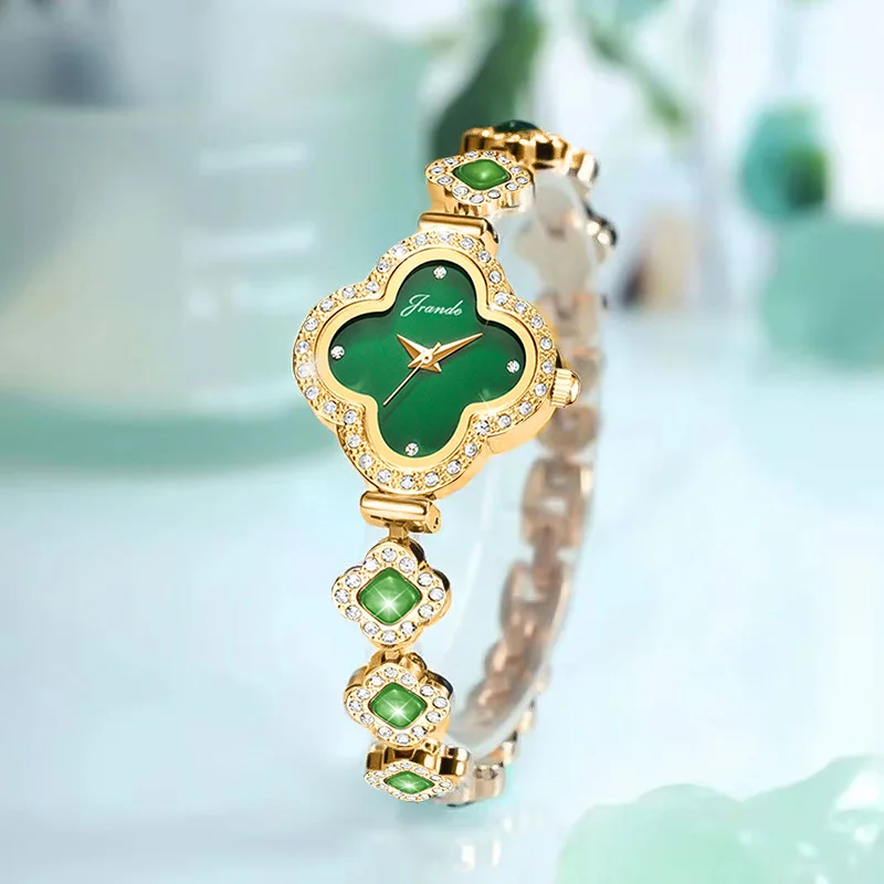 Luxury Woman Wristwatch Steel Green Rhinestone Waterproof Quartz Hand Clock Gift for Her Pointer Ladies Bracelet Watch Diamond 3
