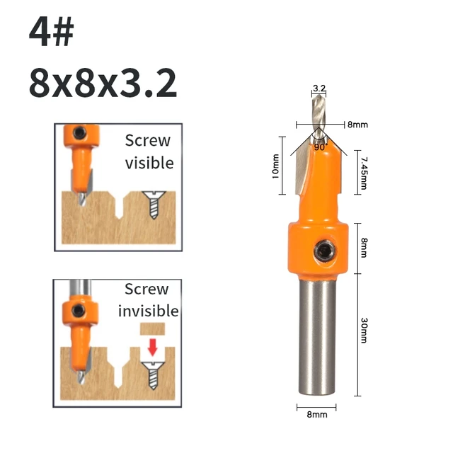 YUSUN  8MM Shank Hss Countersink  Router Bit Screw Extractor Woodworking Milling Cutter For Wood 8x8x3.2