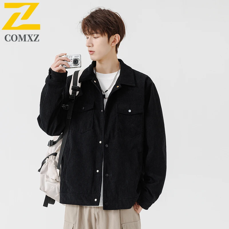 EiAO Jacket Men's Corduroy  Business Casual Slim Fit Stand Collar  Waterproof  Windproof Coat for Hiking Camping Fishing 2025