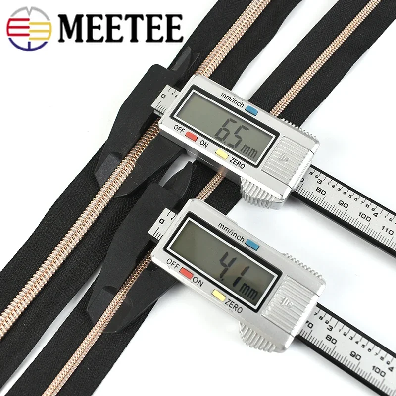 10Meter 3# 5# Nylon Zipper Tape with RoseGold Zips Puller Slider Decor Zippers Bag Clothes Coat Closure Zip DIY Sewing Accessory