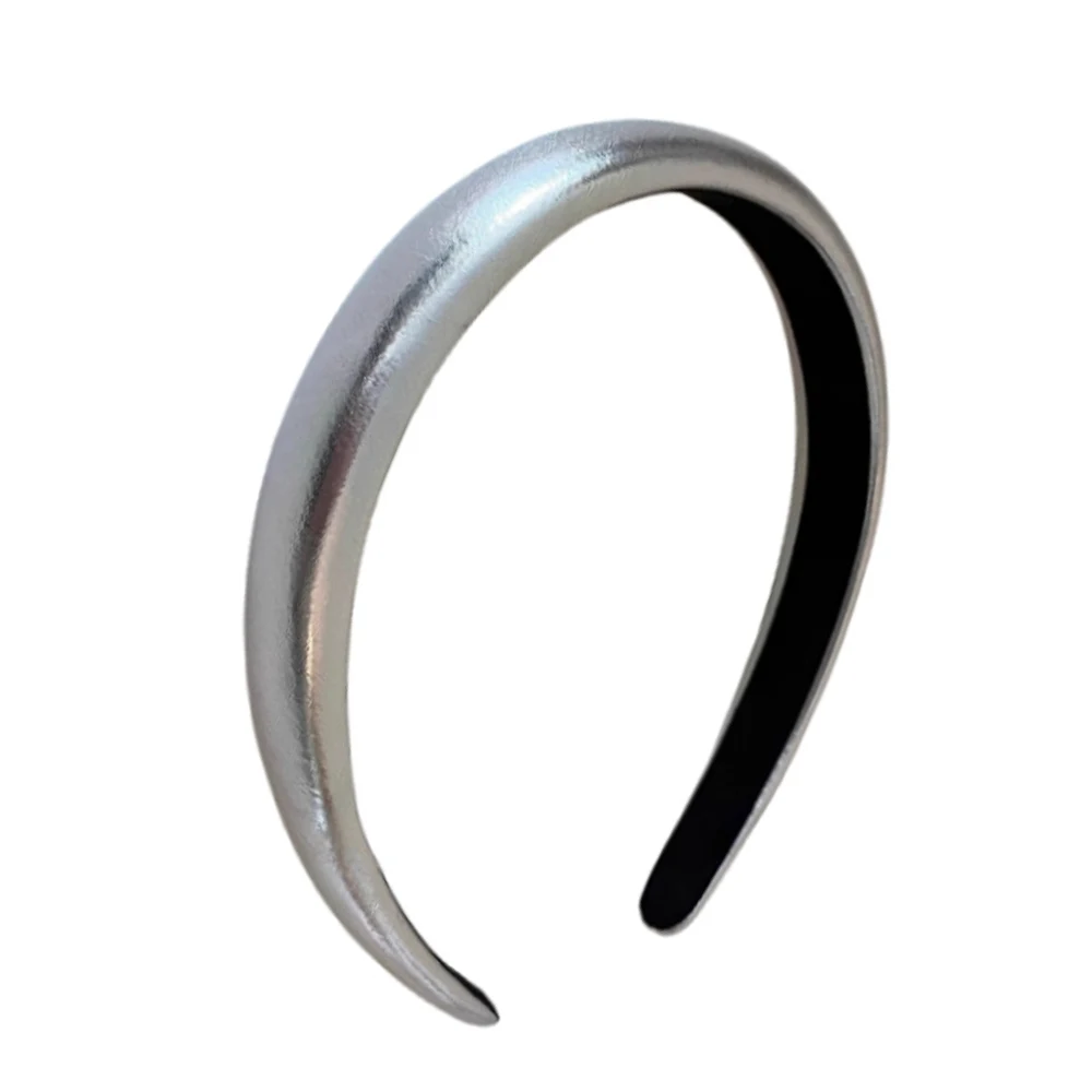 

Повязка на голову из серебристой искусственной кожи обруч для волос с мягкой подкладкой милые крутые головные уборы для девушек эластичные толстые головные уборы аксессуары для волос для женщин