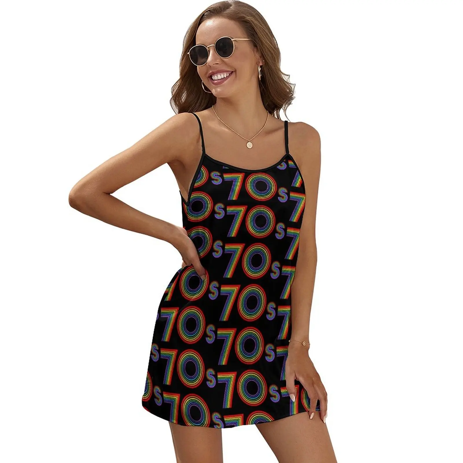 

Disco 70s Retro Rainbow Decade Sleeveless Dress chic and elegant woman dress Bride dresses