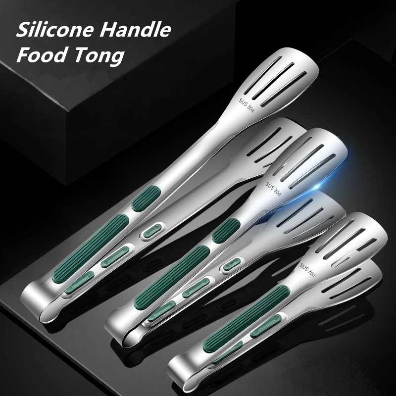 

304 Stainless Steel Non-slip Handle Silicone Food Clip Kitchen BBQ Tongs for Grill Steak Bread Salads Pastry Clamp Cooking Tool