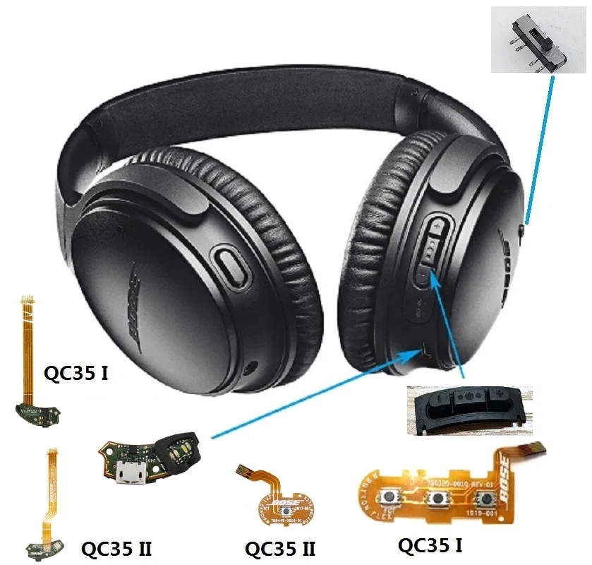 Bose QuietComfort 35 QC35 I QC35 II Headphones Power Switch Charger port PCB Board Parts