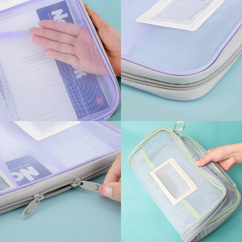 A4 Double-Layer Mesh Zipper Bag - Large Capacity Stationery Organizer