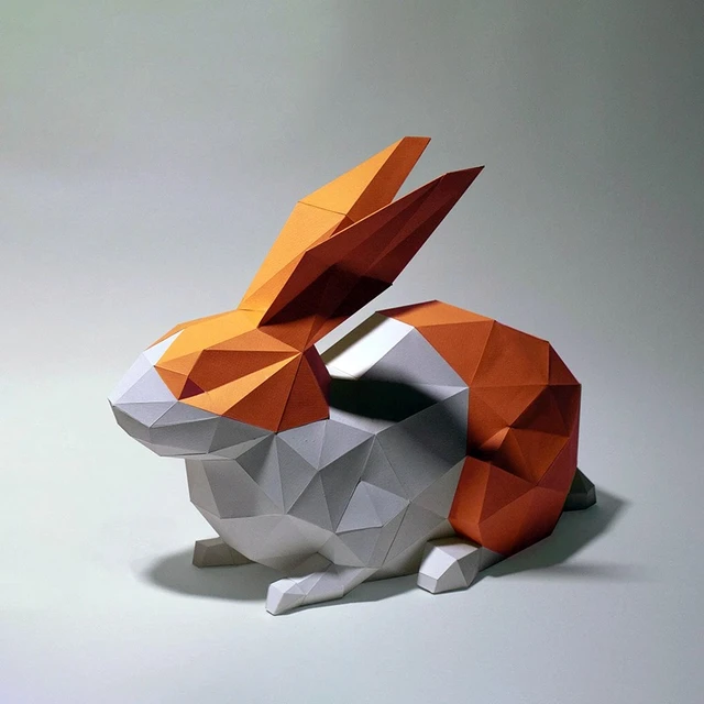 Sculpture 3D en papier pour bricolage, modèle lapin année