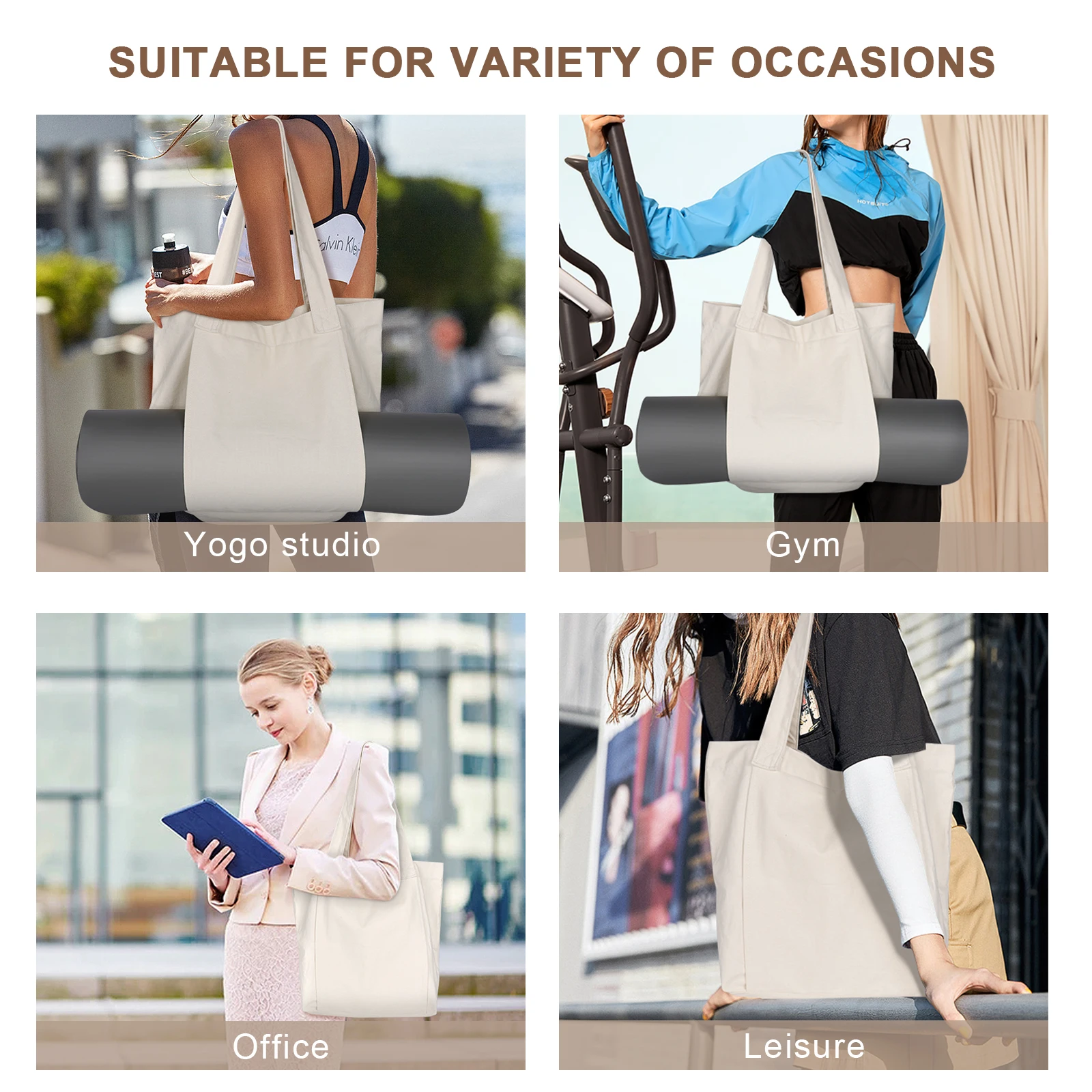 Yoga Mat Bag Large Capacity Washable Foldable Lightweight Pilates Mat Case Bag Durable Canvas Carry Bag for Fitness Dance Gym 6