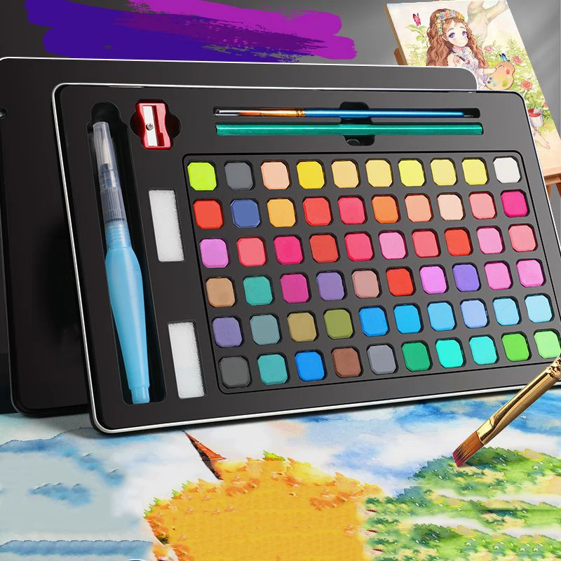 Watercolor Paint Set 48/60/72 Colors Artist Solid Water Color Pigment Portable Drawing Set With Brush Art Supplies Gift 3