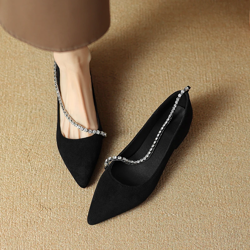 Women's Crycle Chain Pumps Pointed Toe Comfy Square Heels Shoes Flock Casual Footwear