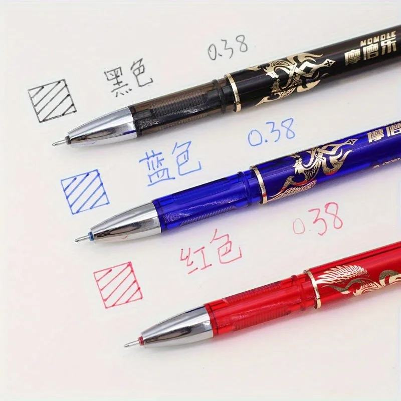 30pcs/set Blue/black/red Erasable Pen Set Dragon Pattern Design Gel Pen 0.5mm Washable Handle School Stationery Office Supplies