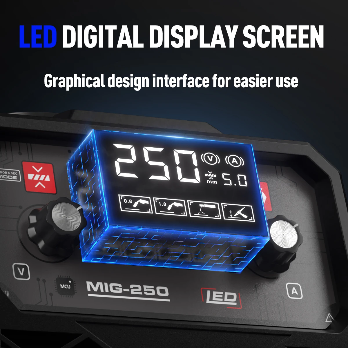 ANDELI MIG-250ME LED 110V/220V IGBT Inverter Welder Flux MIG/Lift Tig/Stick 3-In-1 Multiprocess Welder MIG Welding Machine