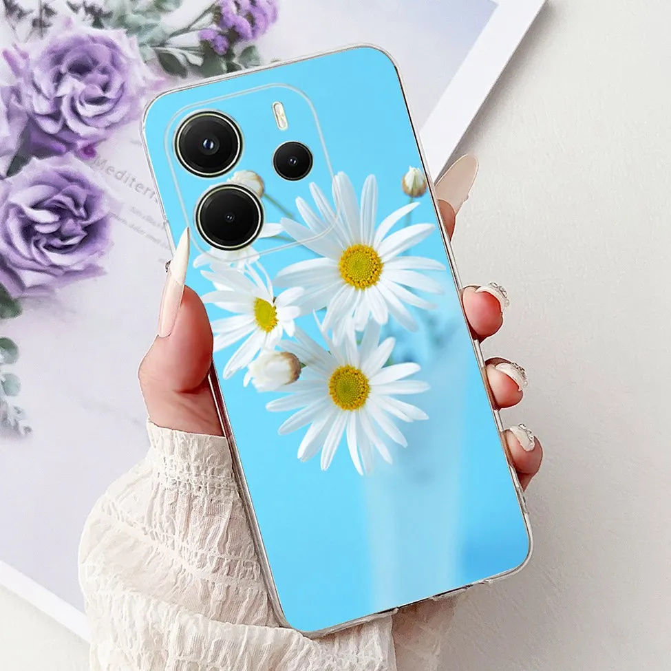 Clear Aesthetic Luxury Cute Cat & Floral Painted Soft Phone Case Cover
