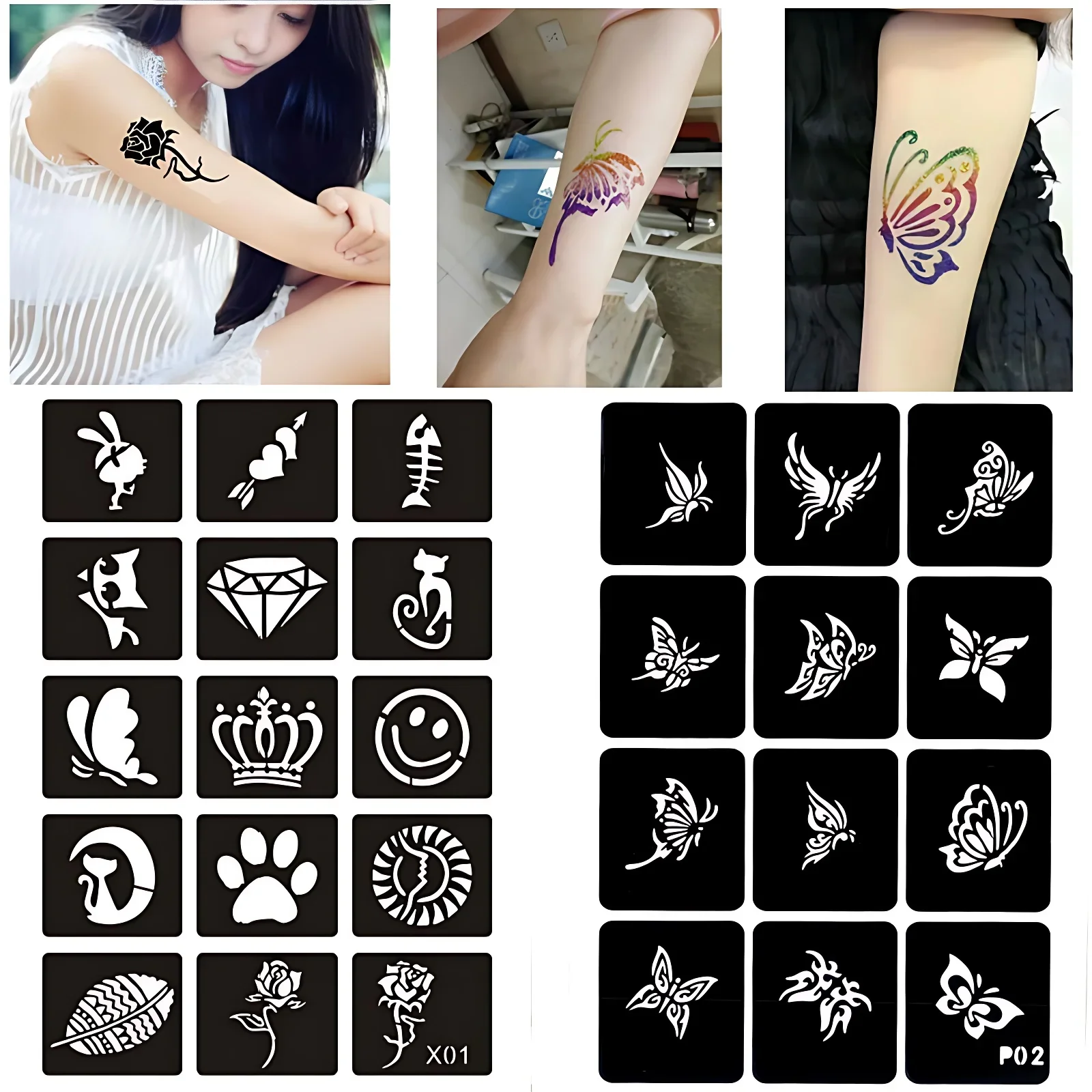 Henna Airbrush Template Reusable for Men Women Children Rose Koi Temporary Glitter Tattoo Stencils Hands Face Body Arm DIY Paint, face painting template,henna tattoo stencils
