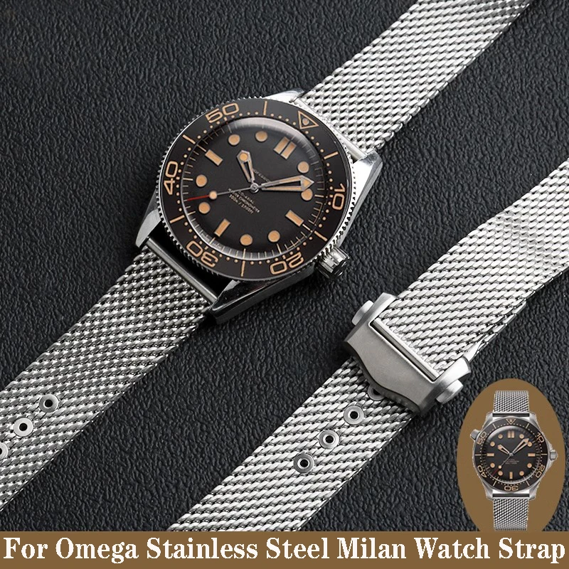 

Stainless Steel Watch Band For Omega Seamaster 300 Watch Strap Observatory New Milan Mesh Strap Double Snap Chain Men wrist 20mm