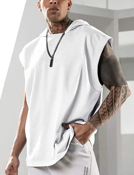 2025 Hooded Solid Color New Men's Casual Pullover Sports Men's T-shirt Sleeveless Men's Waistcoat Loose 1