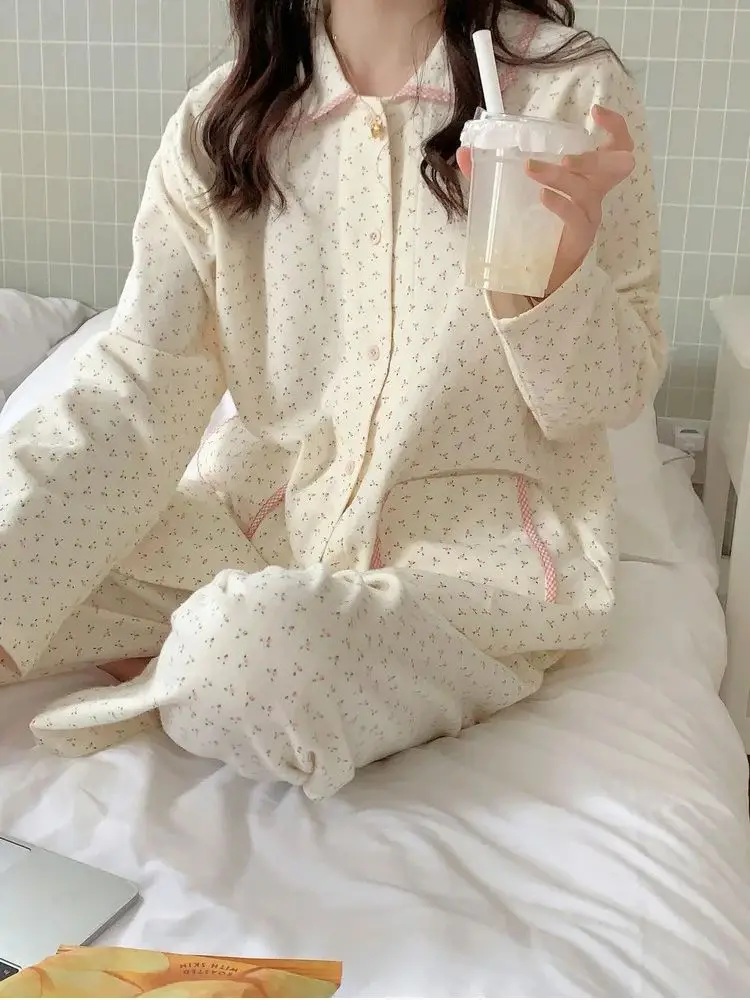 2024 New Japanese Style Sweet Floral Pajama Set Women's Spring Ins Style Premium Casual Loungewear Two-Piece Set