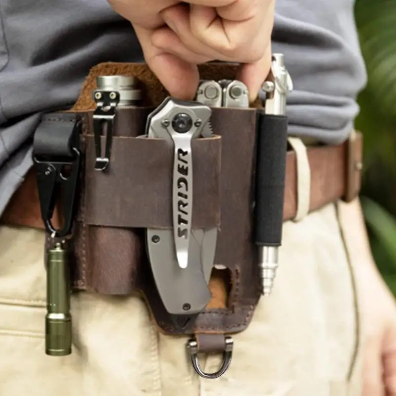 Multitool Sheath For Belt Holster Waist Bags Leather EDCs Organizer Pocket Camping Survival Outdoor Flashlight Knife Holder