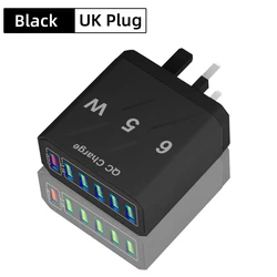 Vumpach 6-Port USB Korean Plug QC 3.0 Fast Charger Adapter for UK Plug Black